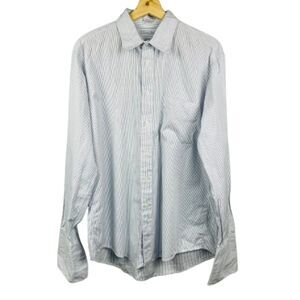 Vintage Dior Mens Cotton Blue Striped, White Button-Down Shirt Size 16.5-35